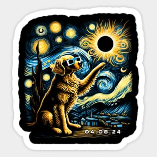 Golden Eclipse Retrievers: Stylish Tee Featuring Radiant Canine Companions Sticker